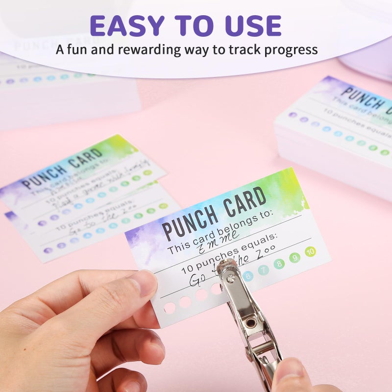 ون دن ONEDONE Punch Cards 200 قطعة من بطاقات مكافأة الألوان المائية للفصل الدراسي مع جوائز حافزة مثقوبة للطلاب والمعلمين والمنزل والفصول الدراسية واللوازم المدرسية وبطاقات ولاء الأعمال - Image 4
